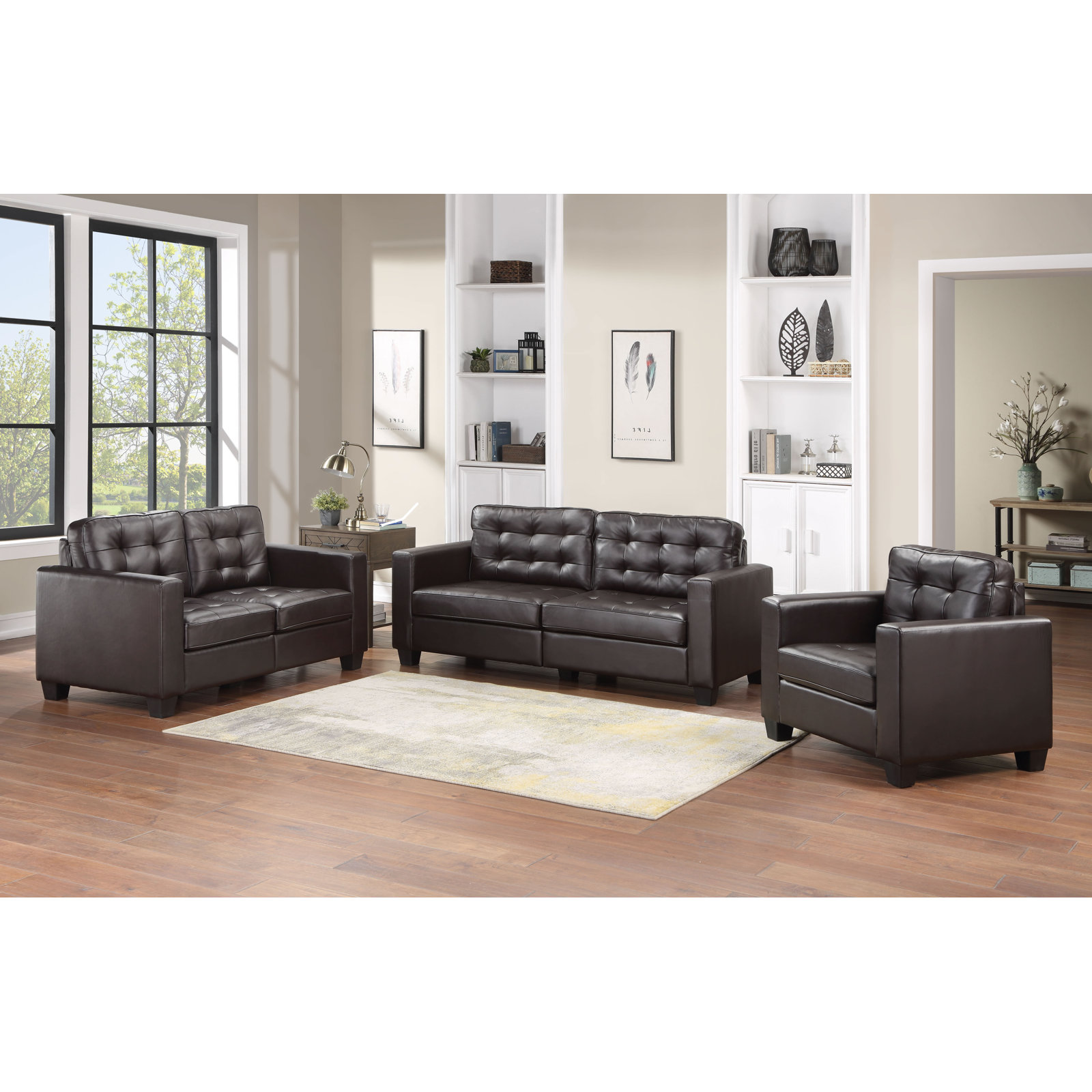 Latitude Run 3 - Piece Vegan Leather Living Room Set